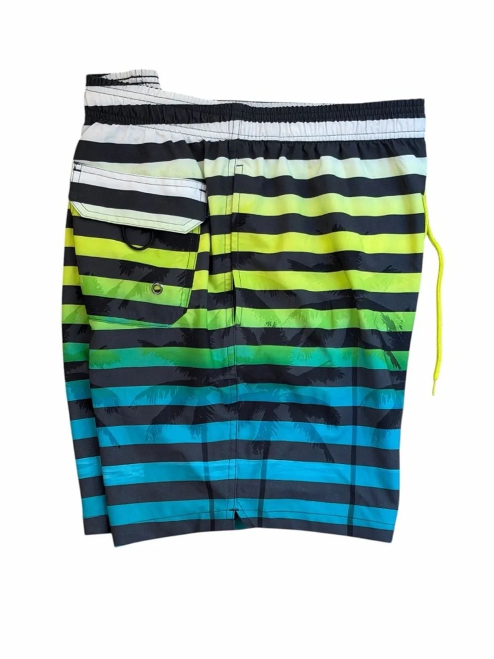 NWT L Hot Coals Men's Striped Lined Swim Trunks in Green & Blue